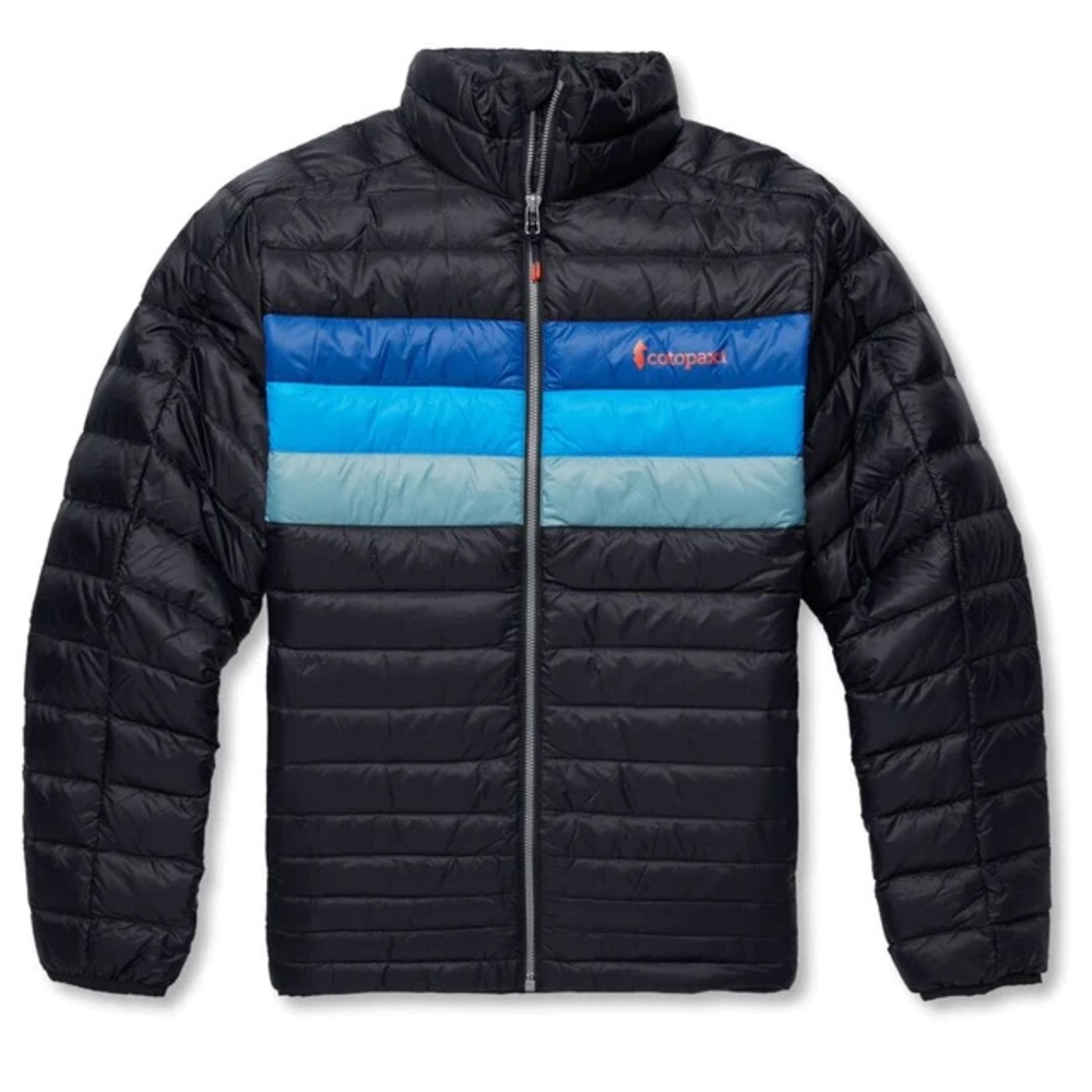 Cotopaxi men’s fuego down jacket size M BLK/Pacific stripe only worn twice